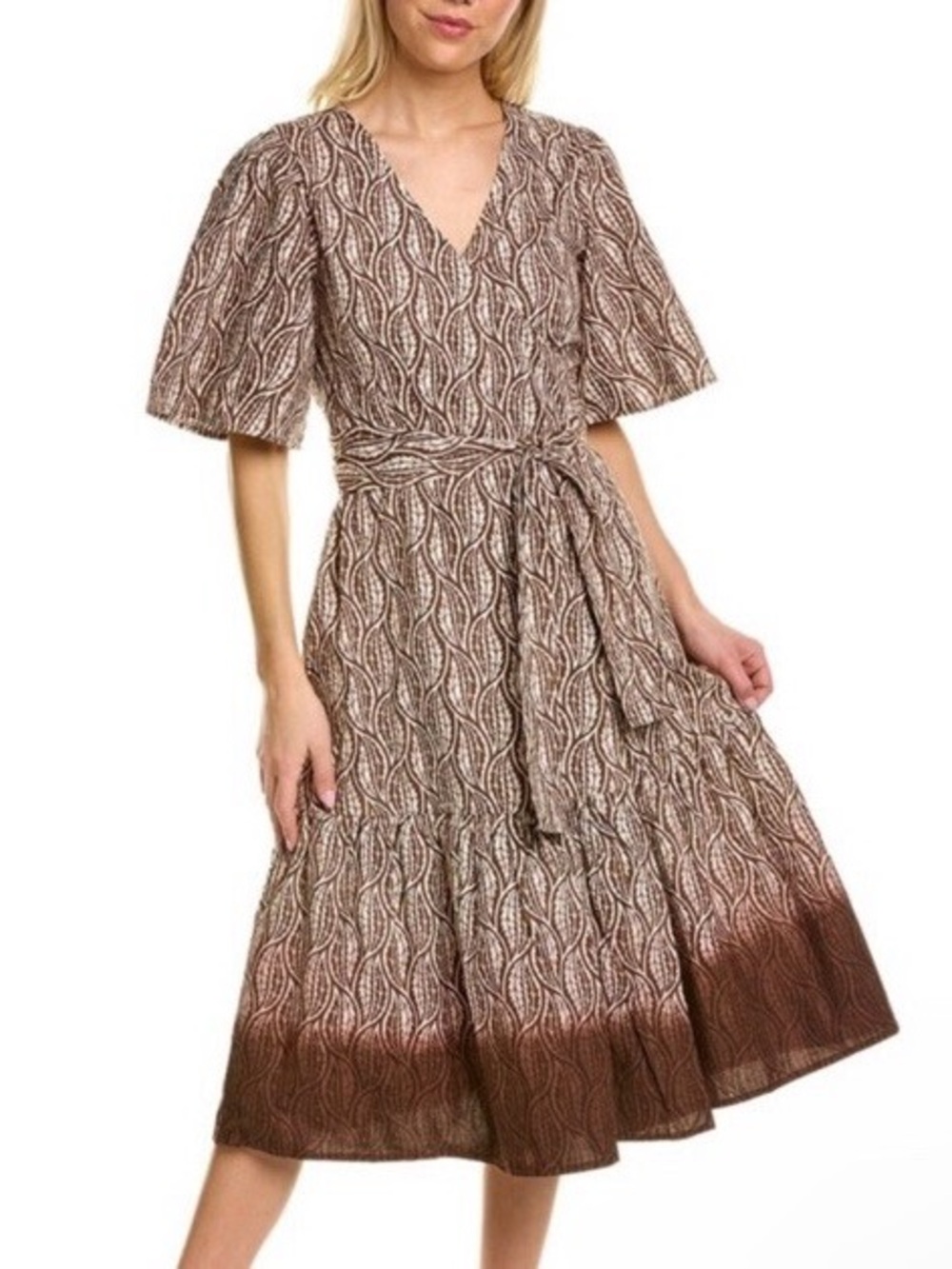 St. Roche Pina Wrap Dress Wildwood Leaf Dip Dye Midi NWT Sz 10